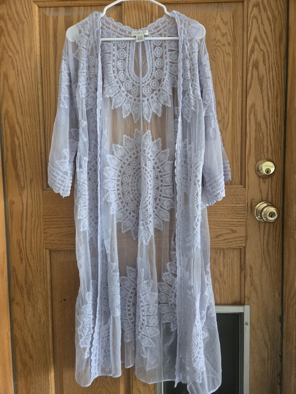 Rachel Zoe Lace Crochet Long Sheer Kimono - Light Lavender